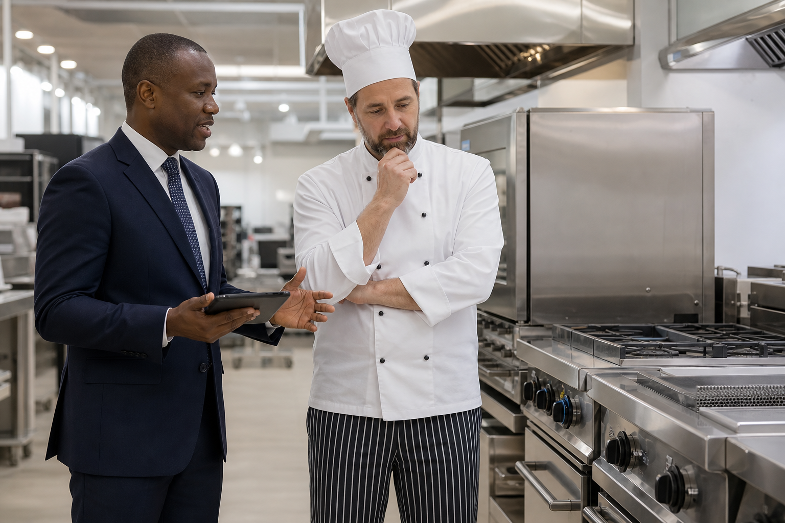Specialist helping a chef in a showroom